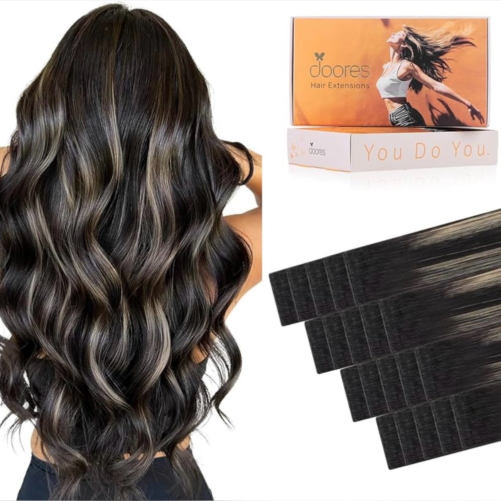 Natural Black Light Blonde Human Hair Highlight Seamless 18” Tape In Extensions